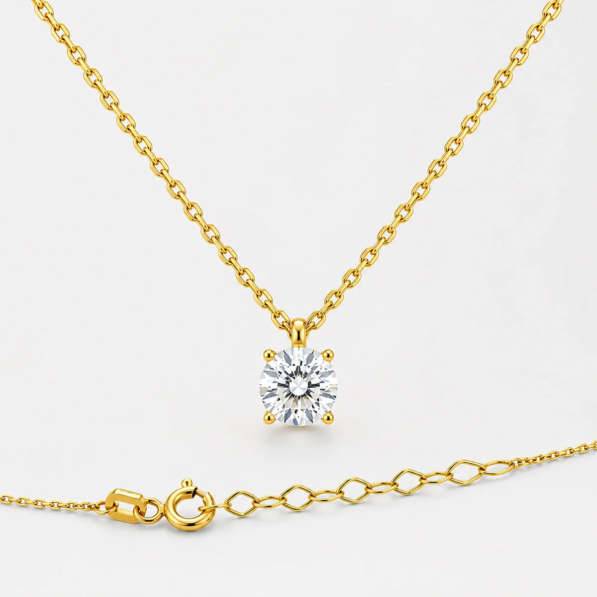 Lucche 14K solid gold necklace with a brilliant diamond-style solitaire pendant