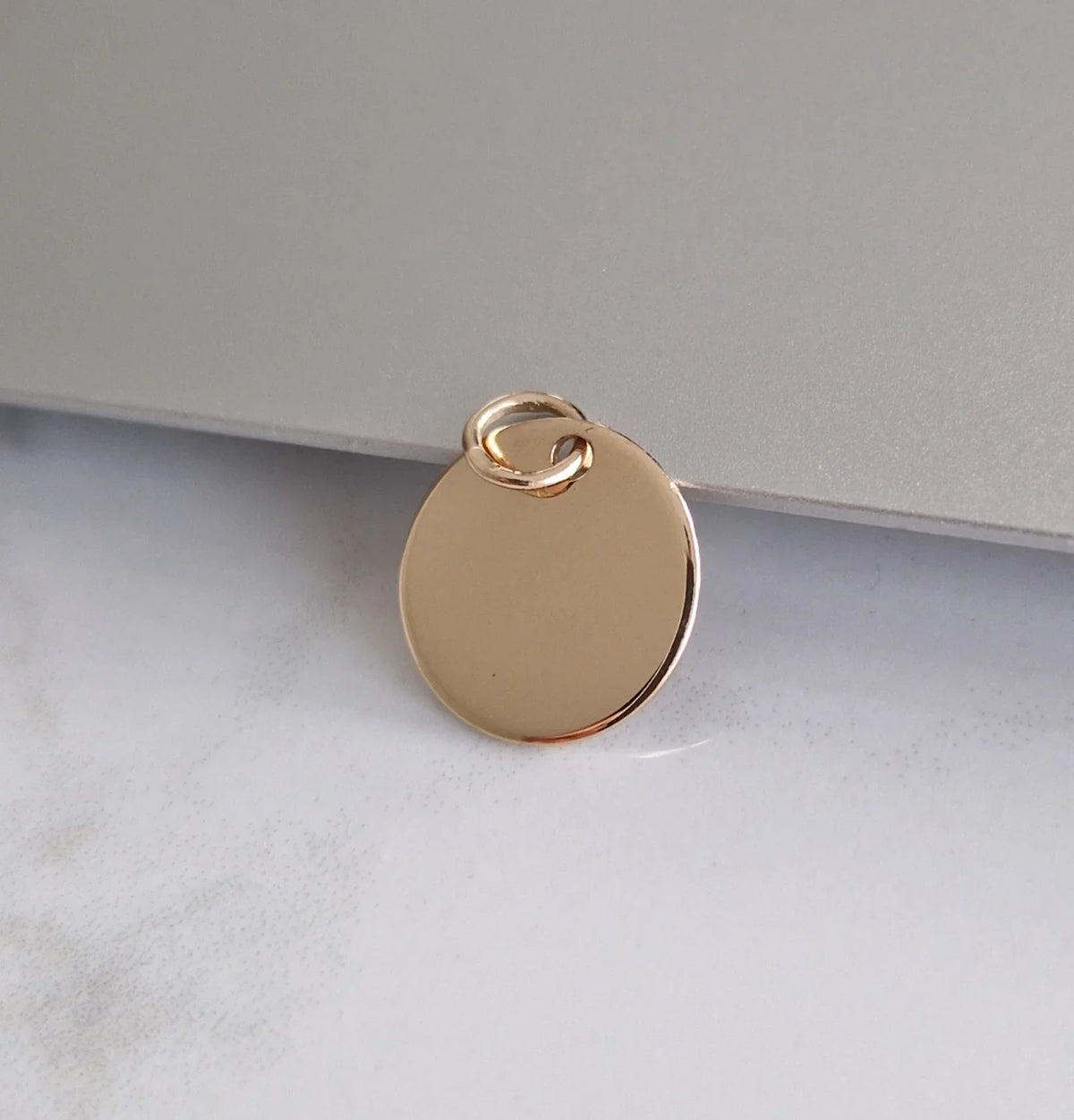 Blank 14K 585 solid gold initial disc pendant by Lucche