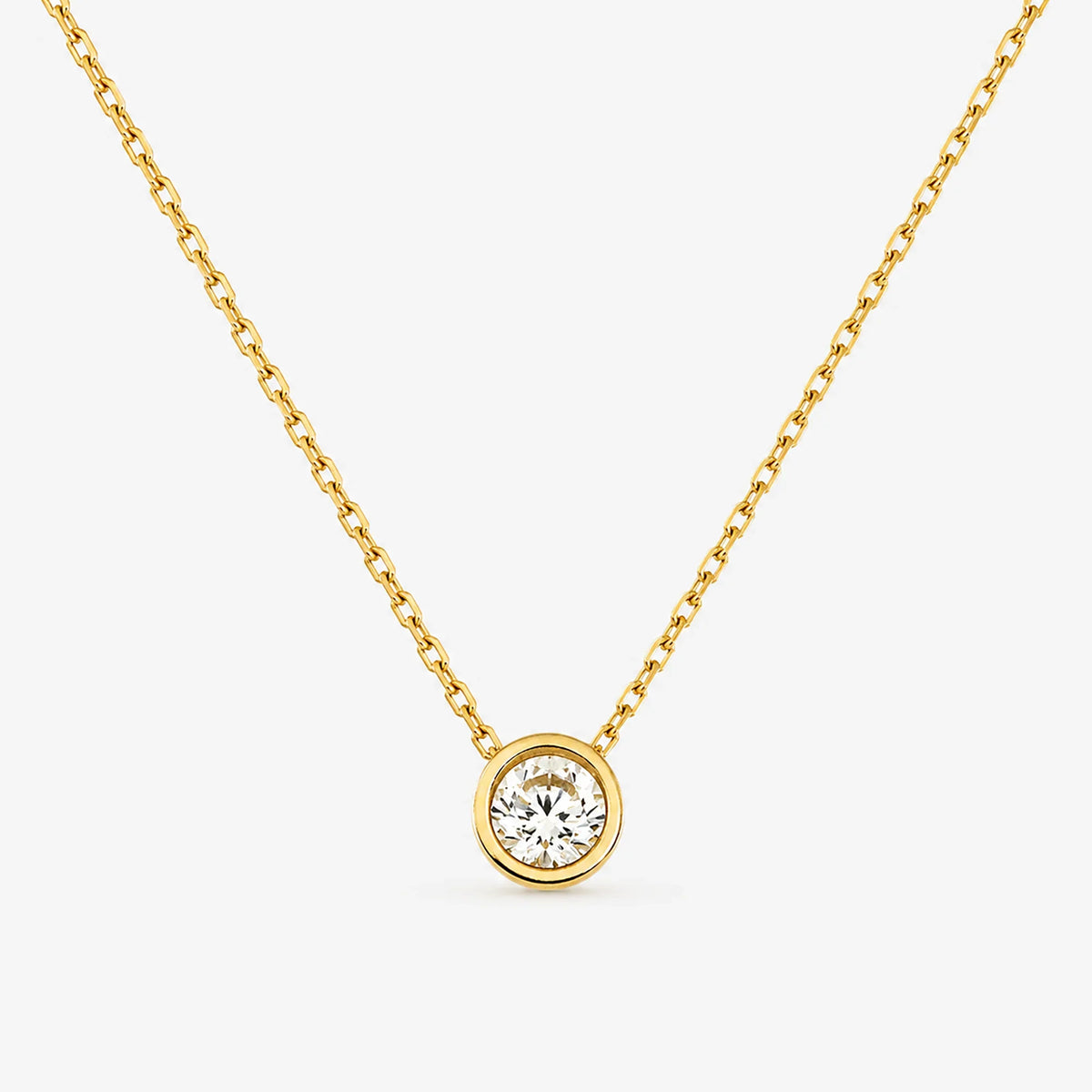 Lucche 14K gold necklace with a single round cubic zirconia pendant
