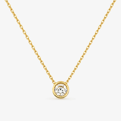 Lucche 14K gold necklace with a single round cubic zirconia pendant