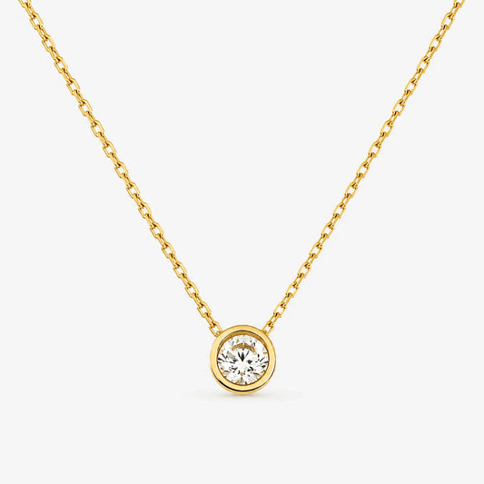 Lucche 14K gold necklace with a single round cubic zirconia pendant