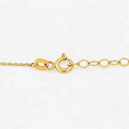 Close-up of a Lucche 14K gold necklace clasp and chain links