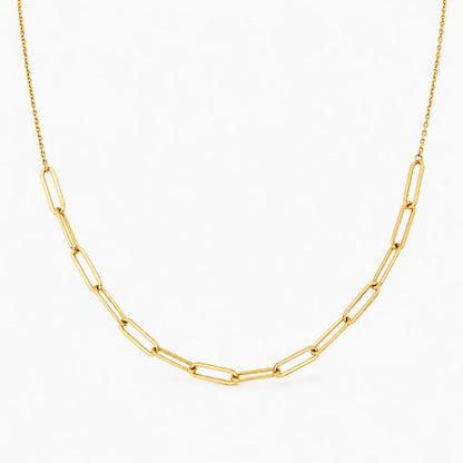 Lucche 14K gold paperclip chain necklace on a white background