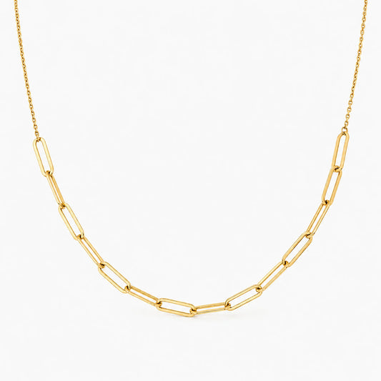 Lucche 14K gold paperclip chain necklace on a white background