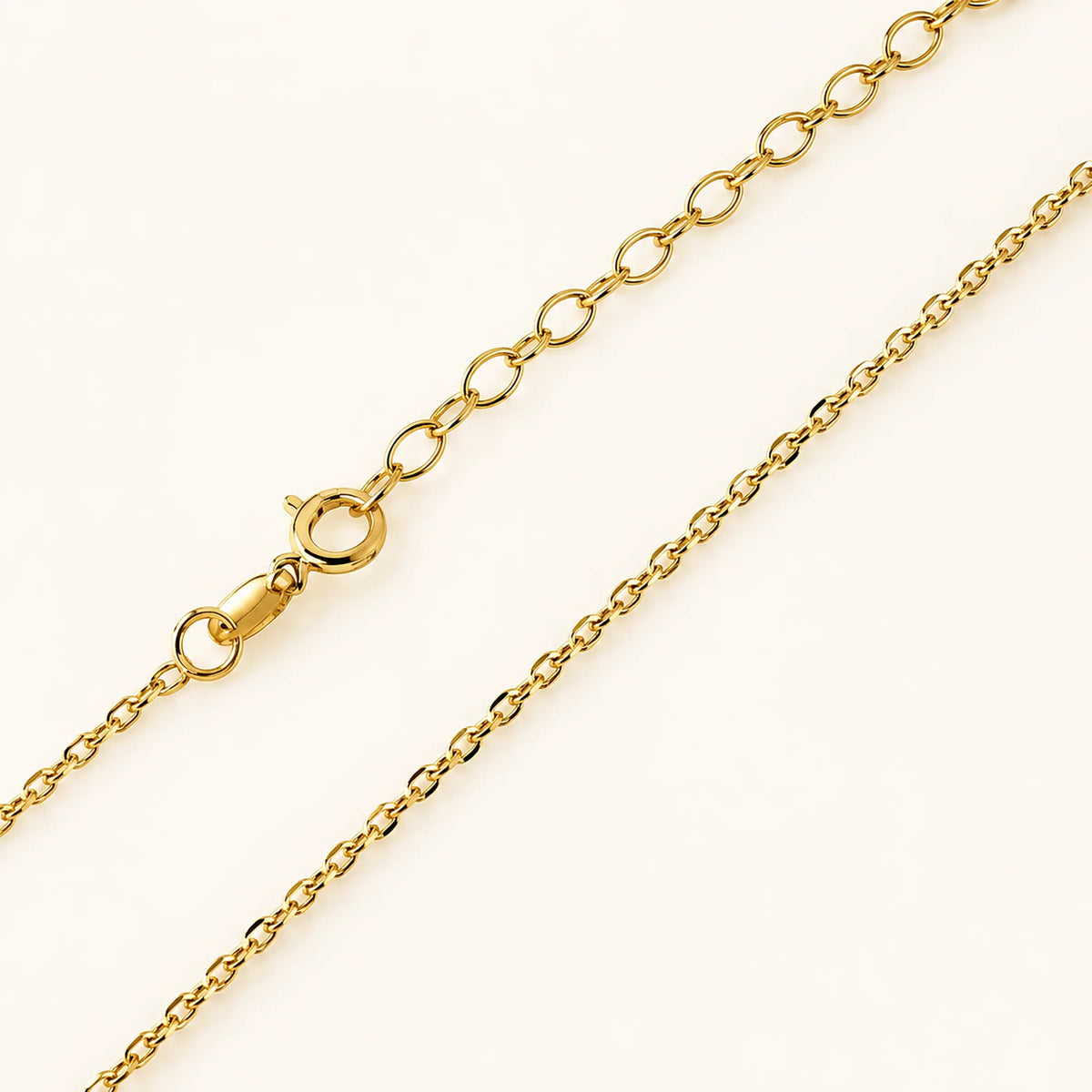 Close-up of a Lucche solid 14K gold anchor chain necklace with a secure clasp.