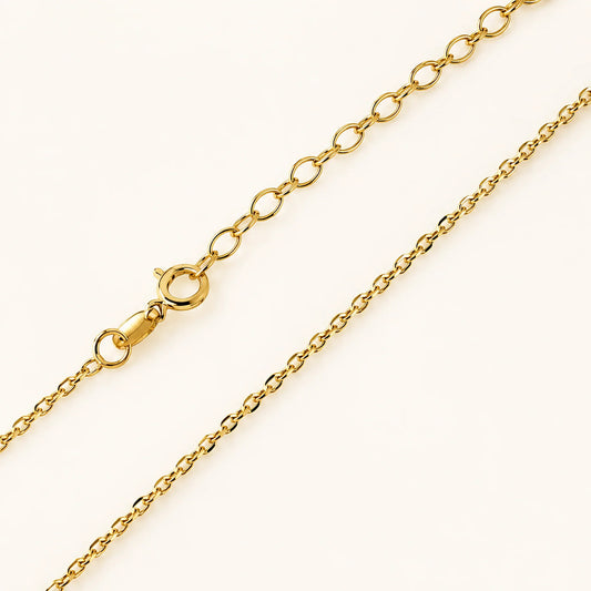 Close-up of a Lucche solid 14K gold anchor chain necklace with a secure clasp.