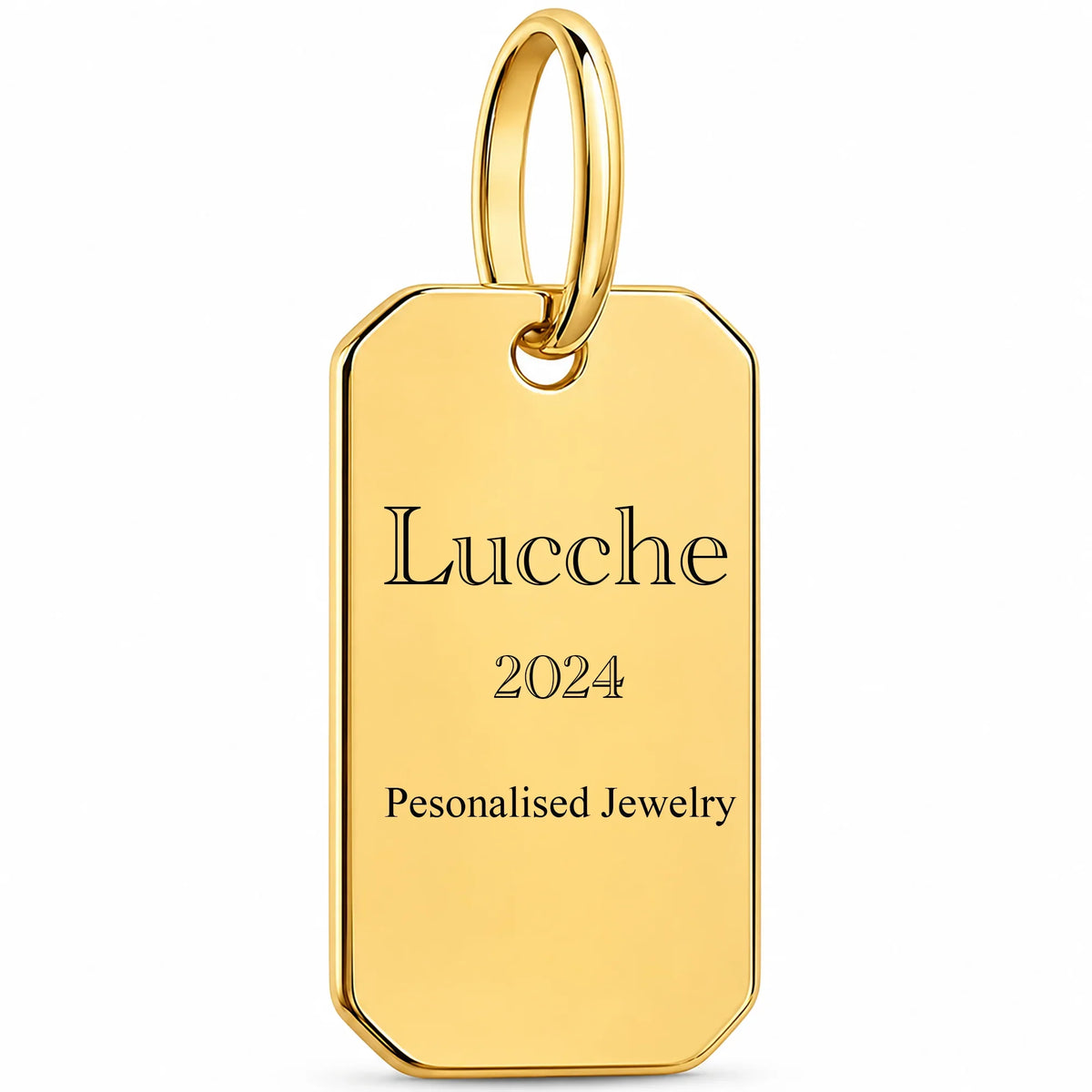 14K solid gold personalized rectangle pendant by LuccheGold with custom engraving