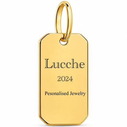 14K solid gold personalized rectangle pendant by LuccheGold with custom engraving