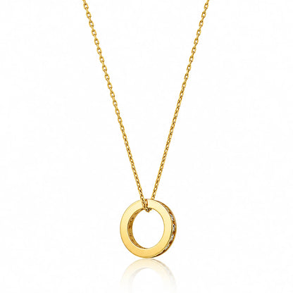 Lucche 14K solid yellow gold dainty chain necklace with a polished circle pendant