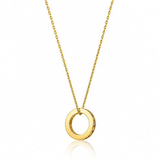 Lucche 14K solid yellow gold dainty chain necklace with a polished circle pendant