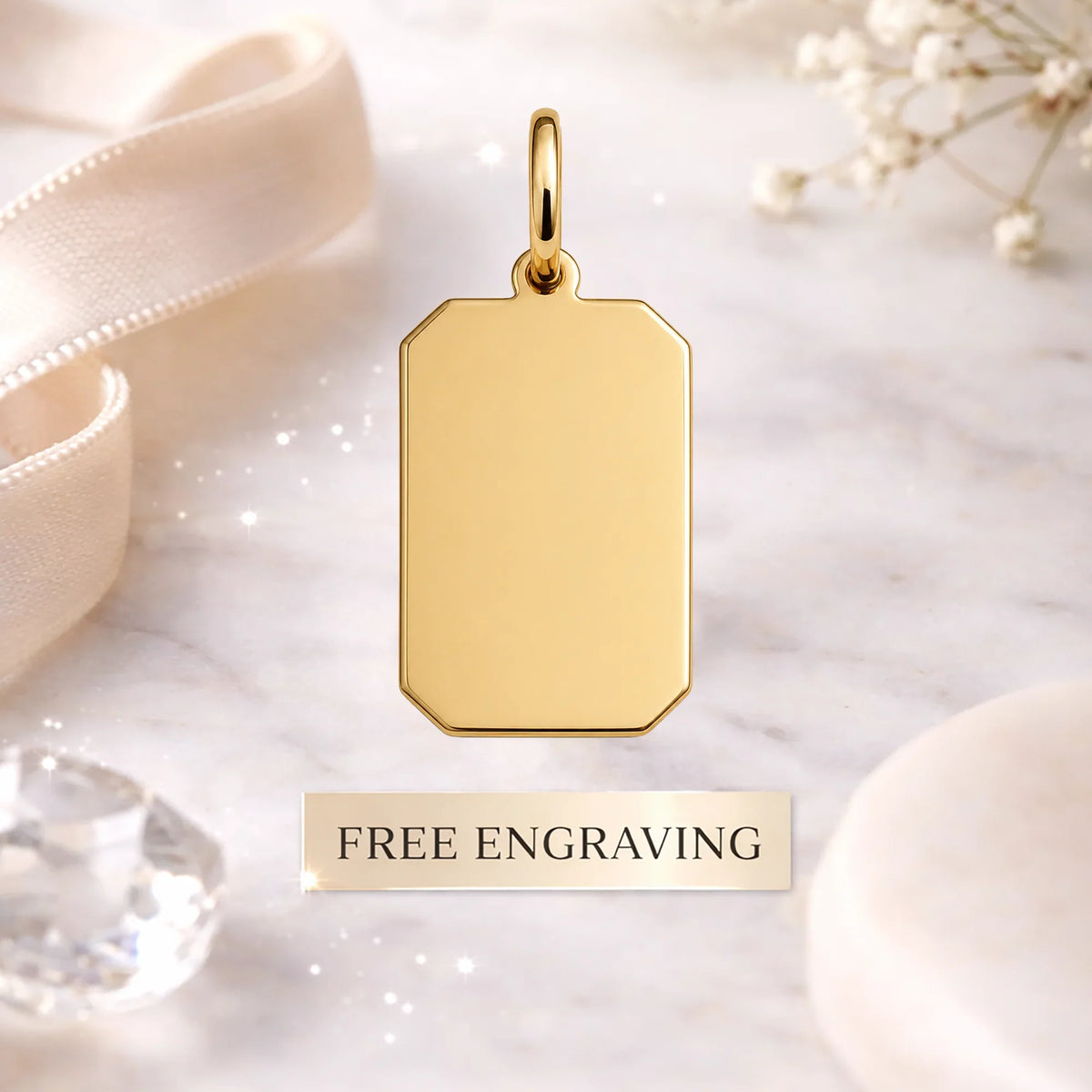 14K Gold Personalized Rectangle Tag Pendant by LuccheGold with free engraving offer