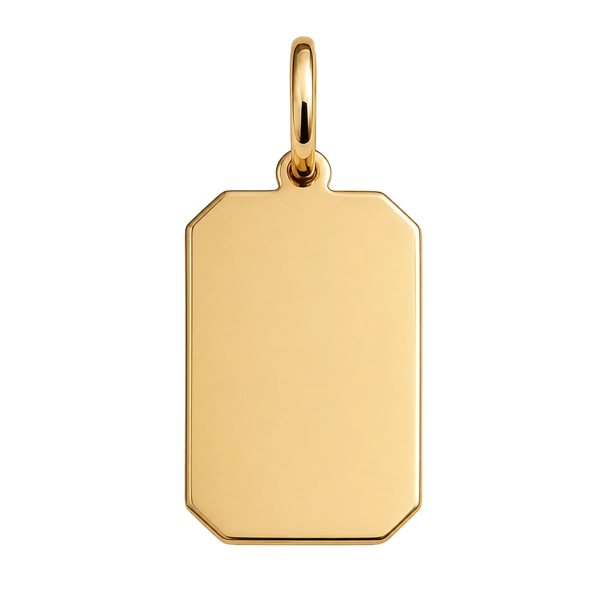 14K Gold Personalized Rectangle Tag Pendant by LuccheGold on a black background