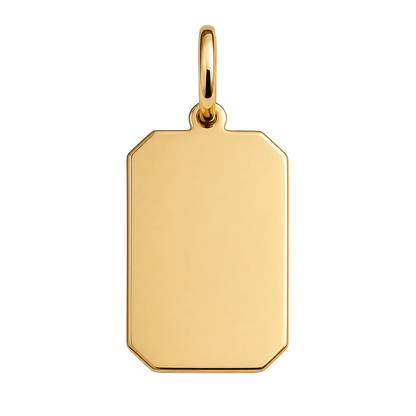 14K Gold Personalized Rectangle Tag Pendant by LuccheGold on a black background