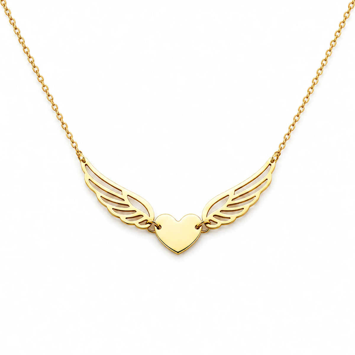 Lucche 14K gold necklace featuring a heart pendant with detailed angel wings